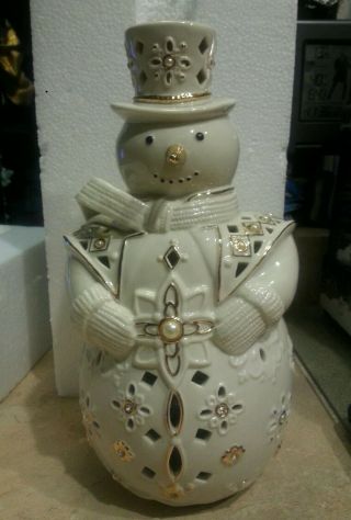 Lenox Florentine & Pearl Porcelain Light - Up Lit Snowman Figurine 3342 Of 9000