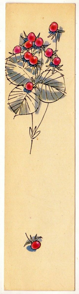 Russian Bookmark With Drawing Of Very Rare Berry The Stone Bramble