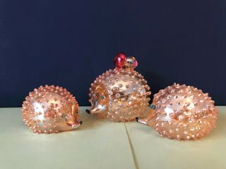 Three Delicate Blown Glass Hedgehogs From Ukraine Adorable