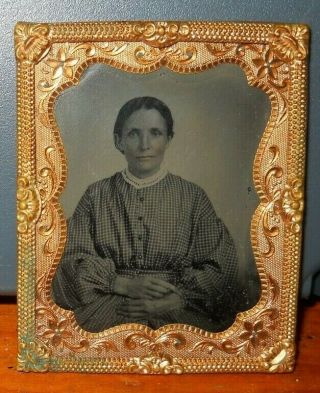 Civil War Era Tintype Of Lady With Revenue Stamp 1/9th Size