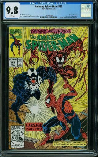 Spider - Man 362 Cgc 9.  8 Venom Carnage Marvel Comics White Pgs Nmint