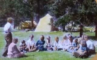 1935,  Red Lodge Campfire Girls,  Bear Lake Camp,  Wyoming,  Magic Lantern Glass Slide