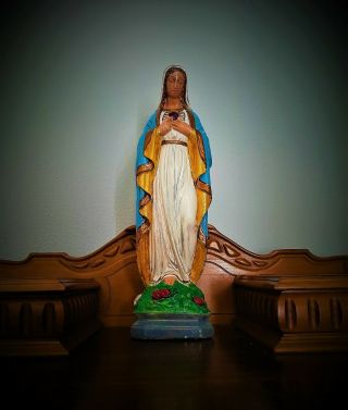 Vintage Virgin Mary Madonna Sacred Heart Standing Statue Rare Religious Tall Old