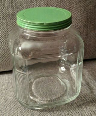Vintage Gallon Glass Cracker/ Candy/ Cannister Jar With Green Lid