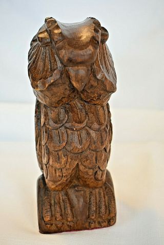 Vintage Rustic Hand Carved Wood Owl Figure 7 " Tall X 2 3/4 "
