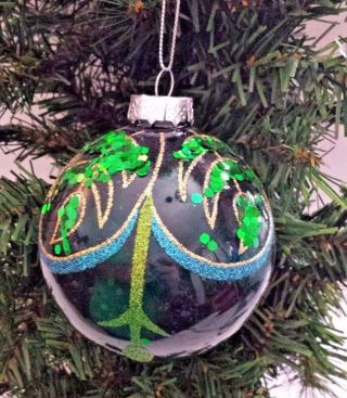 4 " Glass Ball Green/turquoise Blue Peacock Christmas Hanging Ornament
