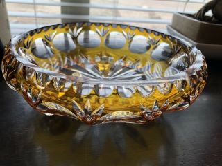 Vintage Bohemian Crystal Bowl Gold Cut To Clear Amber