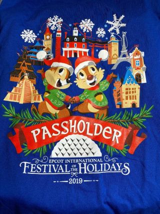 2019 Disney Epcot Festival Of The Holidays Passholder Chip & Dale Shirt Any Size