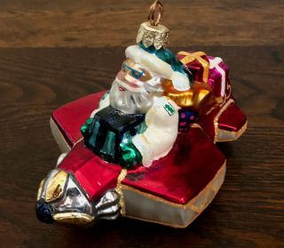 Awesome Christopher Radko Flying Santa In Red Airplane Xmas Ornament