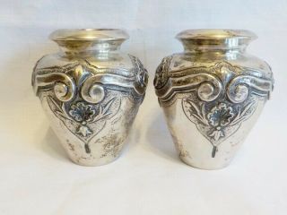 Vintage Pair 833 Sterling Silver Repousse Vases Porto Portugal Scroll & Flowers