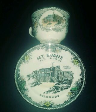 Mt.  Evans Colorado Crest House Cup And Saucer Twin Lakes Echolake