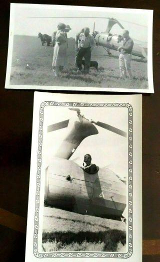 2 Vintage Airplane Photo Of Autogiro Plane In Farm Field