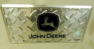 John Deere Diamond Plate Embossed License Plate Black Logo Stamped Aluminum