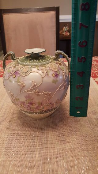 1 Vintage Nippon Antique Hand Painted Moriage Vase Blue And Purple Flowers 5.  5 "