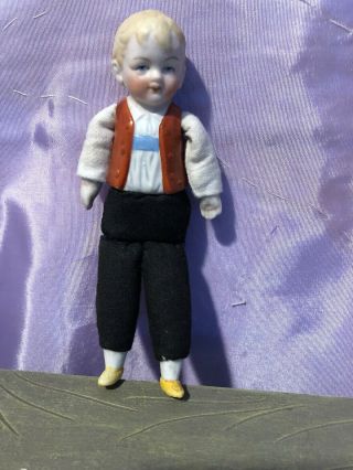 Antique Hertwig 4 " Boy Half Doll Molded Head,  Shirt Hands & Feet.  Dollhouse Doll