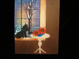 Vintage " Scotty Watching For Santa " Christmas Greeting Card