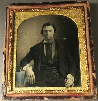 1/6 Plate Daguerreotype Of A Young Man,  Has A Few Light Scuffs,  Half Case