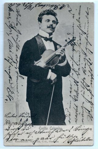 1906 Violinist Emilio Colombo Postcard,  Sent From Russia; Musician,  Violin