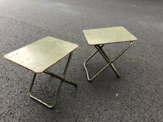 2 Vintage Military Field Desk Chair Us Folding Green Plywood Stool Portable