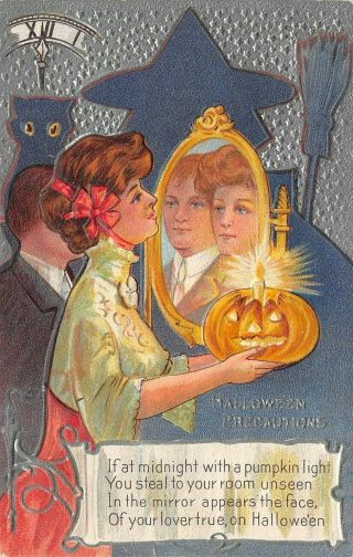 Embossed Halloween Pc,  Man & Woman Look In Mirror,  Nash Pub Series 2 C 1907 - 14
