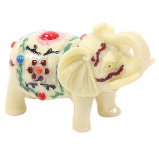 Feng Shui 3.  5 " Ivory Color Elephant Trunk Statue Lucky Figurine Gift Home Decor