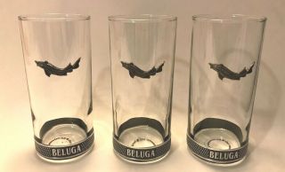 Beluga Noble Russian Vodka Glasses With Pewter Metal Whale & Trim Set Of 3