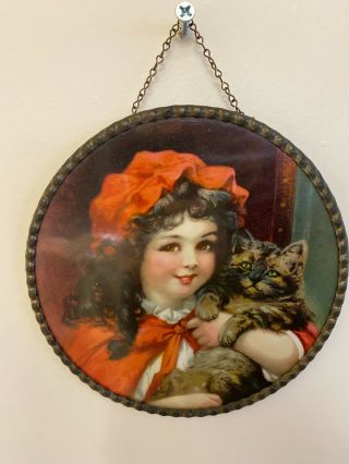 Victorian Antique Chimney Flue Cover Victorian Girl With Cat