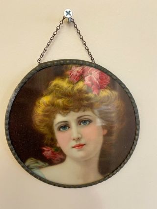 Victorian Antique Chimney Flue Cover Victorian Woman With Pink Flowers