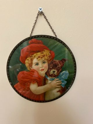 Victorian Antique Chimney Flue Cover Victorian Girl With Dog