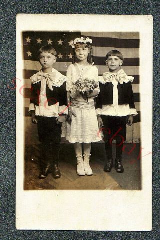 St Louis Wedding Flower Girl W Usa Flag - Circa 1918 Rppc Photo Grade 4