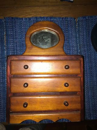 Vintage Antique Old Wood Wooden Handmade Jewelry Box With Mirror 3 Drawers