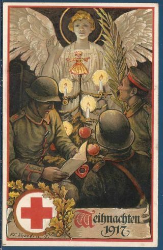 Christmas German Red Cross Soldier Angel Ww1 World War Sign Kuczera 1917 L@@k