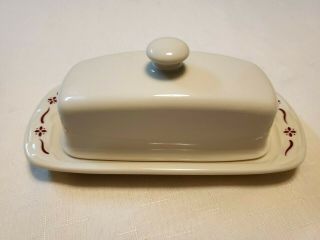 Longaberger Pottery Woven Traditions Red Covered Butter Dish W/ Knob
