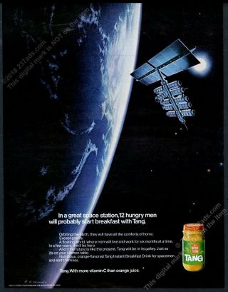 1971 Tang Orange Drink Future Outer Space Station Art Vintage Print Ad