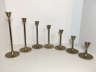 Set Of 7 Brass Candle Holders Graduating Wedding Home Holiday Decor 3” - 9”