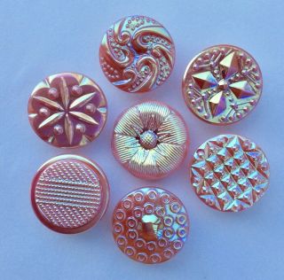 7 X 18mm Vintage Pink Glass Buttons With Lustre