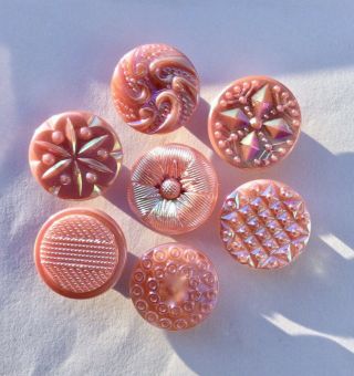 7 x 18mm Vintage Pink Glass Buttons With Lustre 2