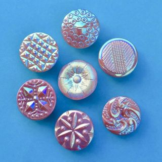 7 x 18mm Vintage Pink Glass Buttons With Lustre 3