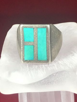 Vintage Sterling Silver Navajo Turquoise Mens Ring Size 11
