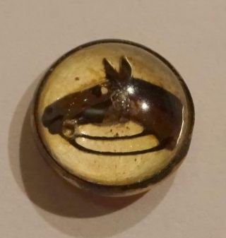 Small Vintage Metal Button,  Horse Head Under Glass