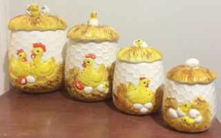 Vintage 1976 Sears And Roebuck Chicken And Egg Hatching Porcelain Canister Set