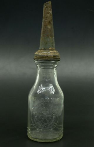Vintage Atlantic Refining Co.  Embossed Quart Oil Bottle With Metal Pour Spout
