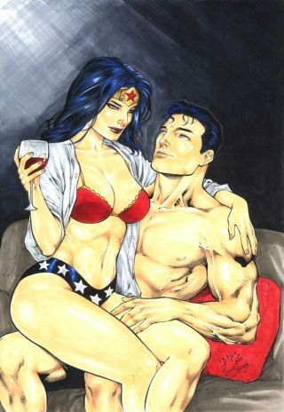 Ed Benes Mariah Benes Superman & Wonder Woman Pinup Art