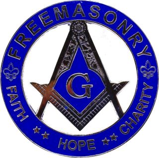 Freemason Masonic Hope Faith Charity Car Emblem Heavy Alloy Blue Silver Decal