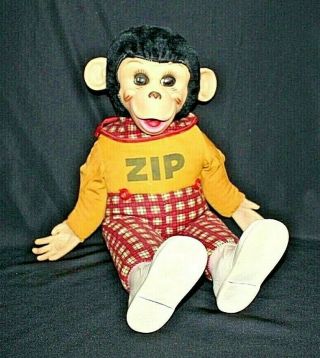 Rare Vintage Antique Rushton Zip Zippy Monkey 18 " Plaid Pants C.  1950s