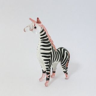 Little Zebra Figurine Miniature Animal Hand Blown Glass Hand Painted