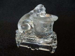Vintage Pressed Glass Toothpick Holder / Figural Paper Weight Dog W/ Top Hat Vgc