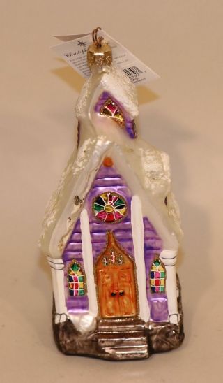1999 Radko Glass Christmas Ornament Midnight Blessings Church 99 - 362 - 0 Purple