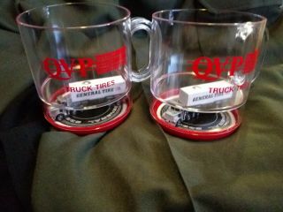 Qv Tires Cups General Tires 1986 Pair Coffee Cups Employee Giveaway Advertising