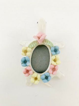 Ardalt Vintage Porcelain Turtle Pin Cushion From Japan Flowers 3